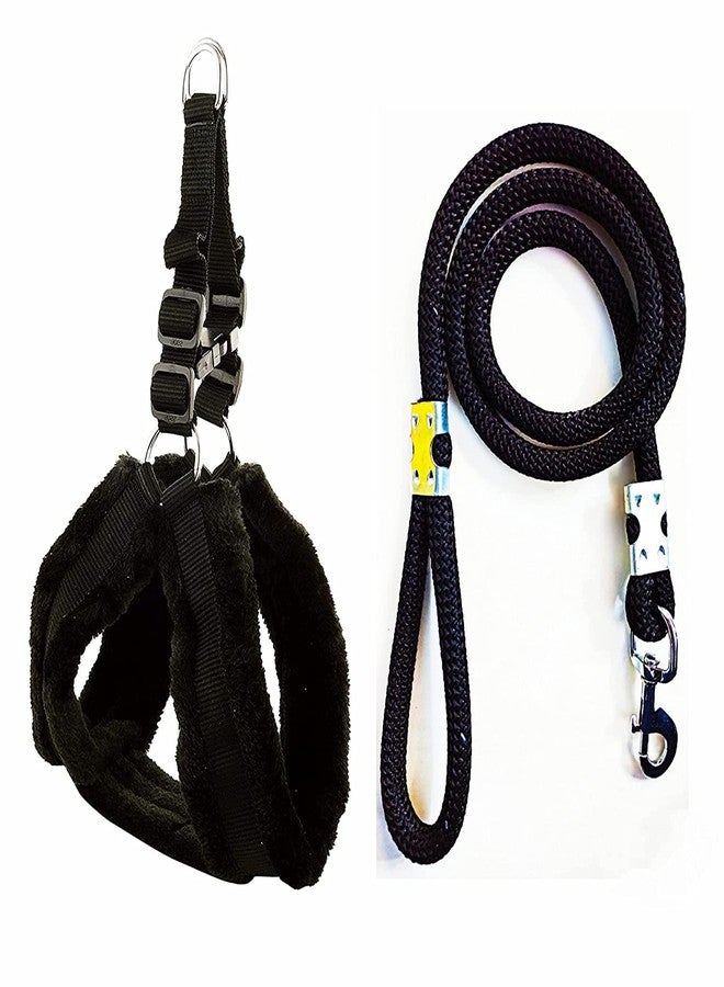 Agirav Dog Belt Combo of Nylon Fur Padded Dog Harness with Black Dog Lead Specially for Medium Breeds Dog Harness (Pack of 1) - Image 1